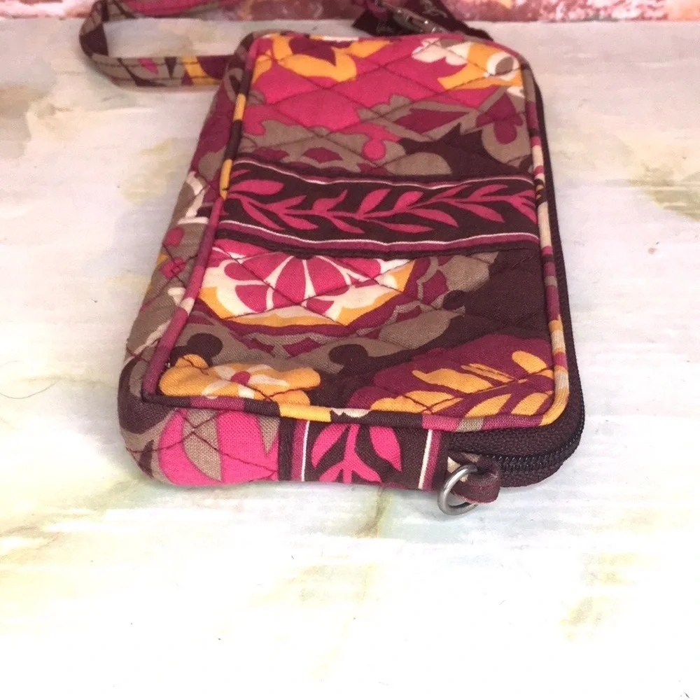 Vera Bradley Magenta and Brown Floral Quilted Wristlet in Carnaby